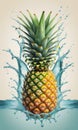 Realistic Pineapple Submerged in a Splash of Water
