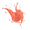 Realistic Pink 3d grapefruit juice splash. Detailed 3d Illustration Isolated On White. Design Element For Web Or Print Packaging. Royalty Free Stock Photo