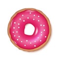 Realistic pink donut icon. Doughnut dessert with cream icing and sprinkles. Bakery sweet pastry food Royalty Free Stock Photo