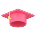 Realistic pink graduation cap with yellow tassel isometric vector illustration 3d icon template Royalty Free Stock Photo