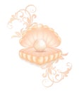 Realistic pink pearl in the shell Royalty Free Stock Photo