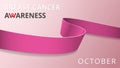 Realistic pink ribbon. Awareness breast cancer month poster. Vector illustration. World breast cancer day solidarity Royalty Free Stock Photo