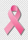 Realistic pink ribbon, breast cancer awareness symbol, isolated on transparent background. Royalty Free Stock Photo