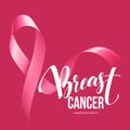 Realistic pink ribbon, breast cancer awareness symbol. Vector illustration Royalty Free Stock Photo