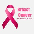 Realistic pink ribbon, breast cancer awareness symbol, vector illustration