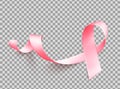 Realistic pink ribbon isolated over white background. Symbol of breast cancer awareness month in october. Vector Royalty Free Stock Photo