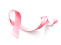 Realistic pink ribbon isolated over white background. Symbol of breast cancer awareness month in october. Vector Royalty Free Stock Photo