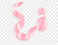 Realistic pink ribbon isolated on transparent background.Vector illustration