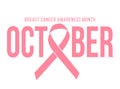 Realistic pink ribbon. Symbol of world breast canser awareness month in october. Vector illustration. Royalty Free Stock Photo