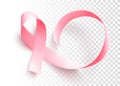 Realistic pink ribbon. Symbol of breast cancer awareness month in october.