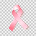 Realistic pink ribbon. Symbol of world breast canser awareness month in october. Vector illustration. Royalty Free Stock Photo