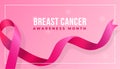 Realistic pink ribbon vector illustration for Breast Cancer Awareness Month poster background design concept Royalty Free Stock Photo