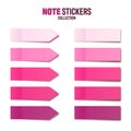 Realistic pink sticky notes collection. Arrow flag tabs. Post note stickers. Colorful sticky paper sheets. Vector Royalty Free Stock Photo