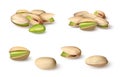 Realistic pistachio. 3D natural organic vegan nut in shell. Macro graphic template for nutty food packages and