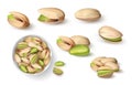 Realistic pistachio. 3D roasted nut in shell. Closeup mockup for package design and healthy food advertising. Single or