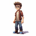 Realistic Pixel Art Of A Boy Wearing Glasses In A Field