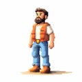 Realistic Pixel Art Portrait Of A Bearded Man At Work Table