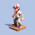 Realistic Pixel Character Baseball Player In Seaside Diorama