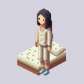 Realistic Pixel Character Illustration Of Woman On Bed
