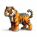 Realistic Pixel Tiger Art On White Background