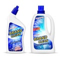 Realistic plastic bottle mockup with label, antibacterial gel laundry detergent for cleaning bathroom, liquid soap