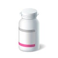 Realistic plastic bottle for pills, liquid medicines, painkiller, vitamins or drugs