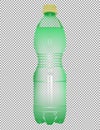 Realistic plastic bottle with water with close blue cap on trans