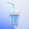 Realistic plastic cup with clean water. Vector Illustration on transparent background