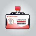 Realistic plastic ID card badge with lanyard vector. Identiry business mockup illustration design. Security access blank template Royalty Free Stock Photo