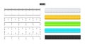 Realistic plastic rulers with black inch scale for measuring length or height. Various measurement scales with divisions