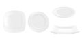 Realistic plates. White empty 3D dishes and bowls mockup, kitchen dining ceramic round tableware for food. Vector Royalty Free Stock Photo