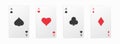 Realistic playing card. Four aces playing card suits set. Hearts, spades, diamonds, clubs cards. A winning poker hand. Poker,