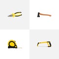 Realistic Pliers, Arm-Saw, Hatchet And Other Vector Elements. Set Of Instruments Realistic Symbols Also Includes Saw