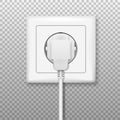 Realistic plug inserted in electrical outlet. Electric plugs and socket. Vector illustration Royalty Free Stock Photo