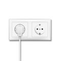 Realistic plug inserted in electrical outlet. Electric plugs and socket. Vector illustration Royalty Free Stock Photo