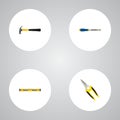 Realistic Plumb Ruler, Claw, Chisel And Other Vector Elements. Set Of Tools Realistic Symbols Also Includes Carpenter