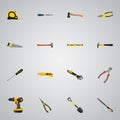 Realistic Plumb Ruler, Forceps, Wrench And Other Vector Elements. Set Of Tools Realistic Symbols Also Includes