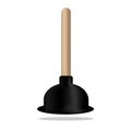 Realistic plunger with wooden handle for pipe cleaning. Flat design style. Vector illustration isolated on the white background Royalty Free Stock Photo