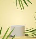 Realistic podium scene for product presentation with nature tropical palm leaf foliage