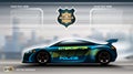 Realistic Police car futuristic concept Infographic. Urban city background. Online Cab Mobile App, Cab Booking, Map Royalty Free Stock Photo