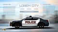 Realistic Police car Infographic. Urban city background. Online Cab Mobile App, Cab Booking, Map Navigation e-commerce