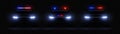 Realistic police headlights. Car glowing led light effect, rare and front siren flare, red and blue police light. Vector