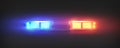 Realistic police led flasher Red and blue lights. Transparent beacon for emergency situations.