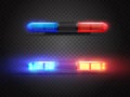 Realistic police led flasher set. Red and blue lights. Transparent beacon for emergency situations. Royalty Free Stock Photo