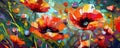 Realistic Poppies Painting on Canvas for Invitations and Posters.
