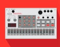 Realistic popular synthesizer. Vector illustration, studio equipment.