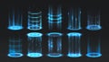 Realistic portal. Level up and teleportation process game effect, futuristic lighting and bright wrap aura. Glowing neon