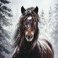 Realistic Portrait Of Andalusian Horse In Snow Covered Forest Royalty Free Stock Photo