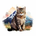 Realistic Portrait Of Andean Mountain Cat In Front Of Majestic Mountains