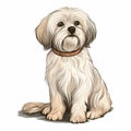 Realistic Portrait Of A Cute Cartoon Shih Tzu With Collar